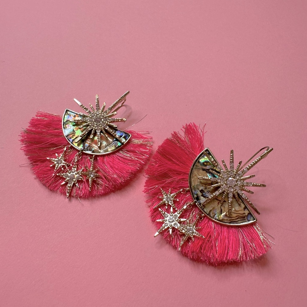Unique‎ Pink and Gold Fringe Star Earrings
